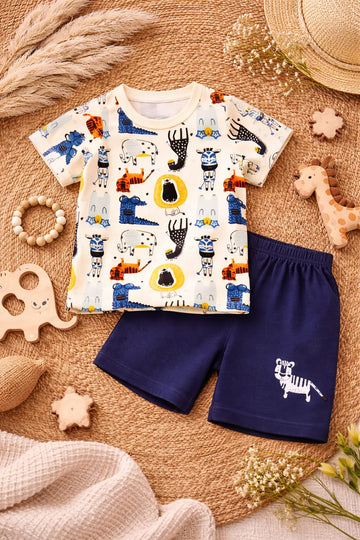 Baby Cotton Animal Print Summer Co-ord Set | Soft T-Shirt &amp; Shorts Outfit