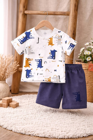 Baby Cotton Dinosaur Print Summer Co-ord Set | Soft T-Shirt &amp; Shorts Outfit