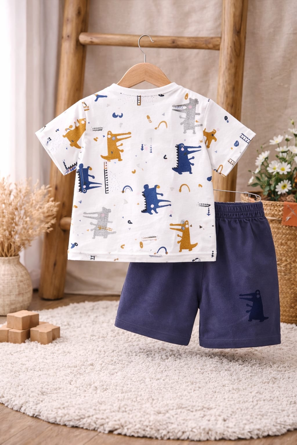 Baby Cotton Dinosaur Print Summer Co-ord Set | Soft T-Shirt &amp; Shorts Outfit