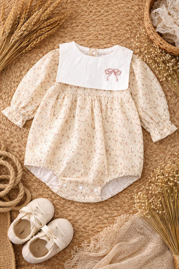 Baby Cotton Floral Romper Dress | Soft Peter Pan Collar Summer Outfit