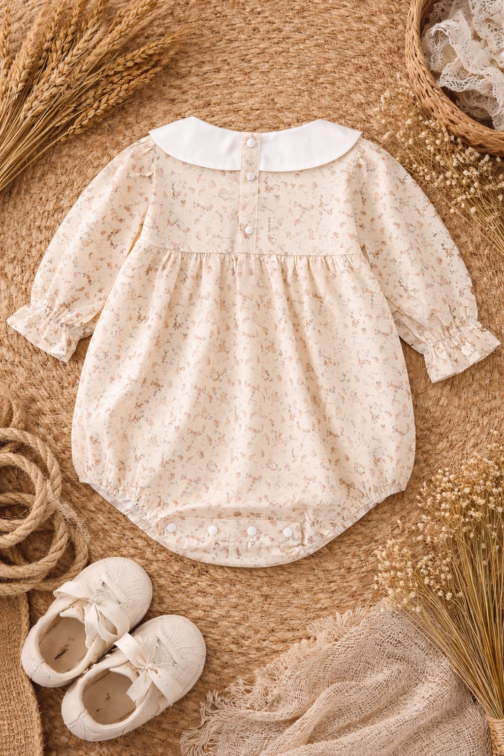 Baby Cotton Floral Romper Dress | Soft Peter Pan Collar Summer Outfit