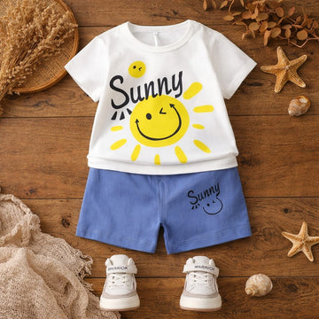Baby Cotton Sunny Print Summer Co-ord Set | Soft T-Shirt &amp; Shorts Outfit