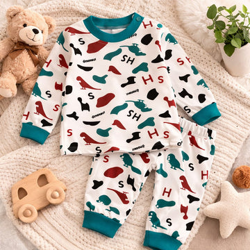 Baby Cotton Dinosaur Print Co-ord Set | Soft Full Sleeve Top &amp; Bottom Outfit