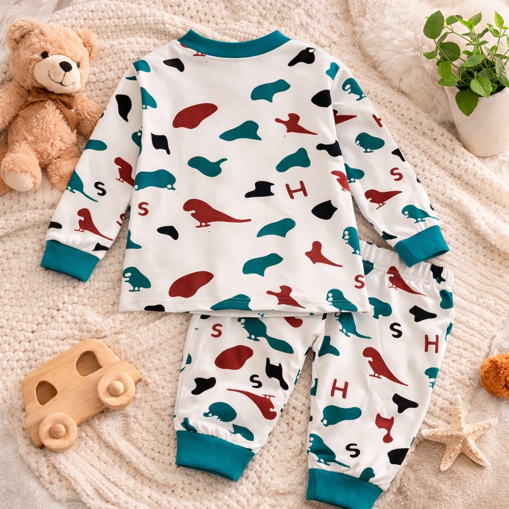Baby Cotton Dinosaur Print Co-ord Set | Soft Full Sleeve Top &amp; Bottom Outfit
