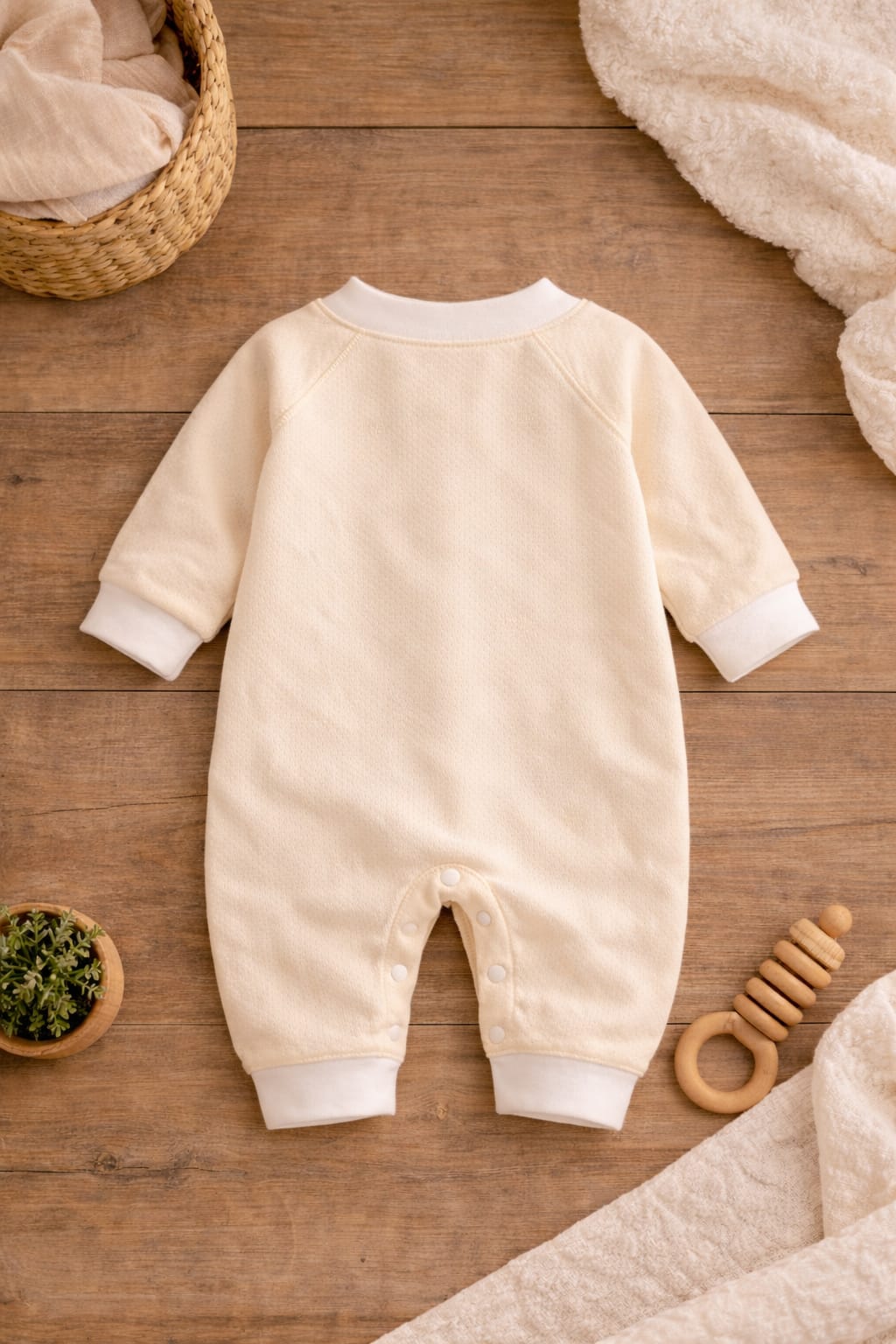 Baby Cotton Romper with Front Snap Buttons | Soft Long Sleeve Baby Onesie