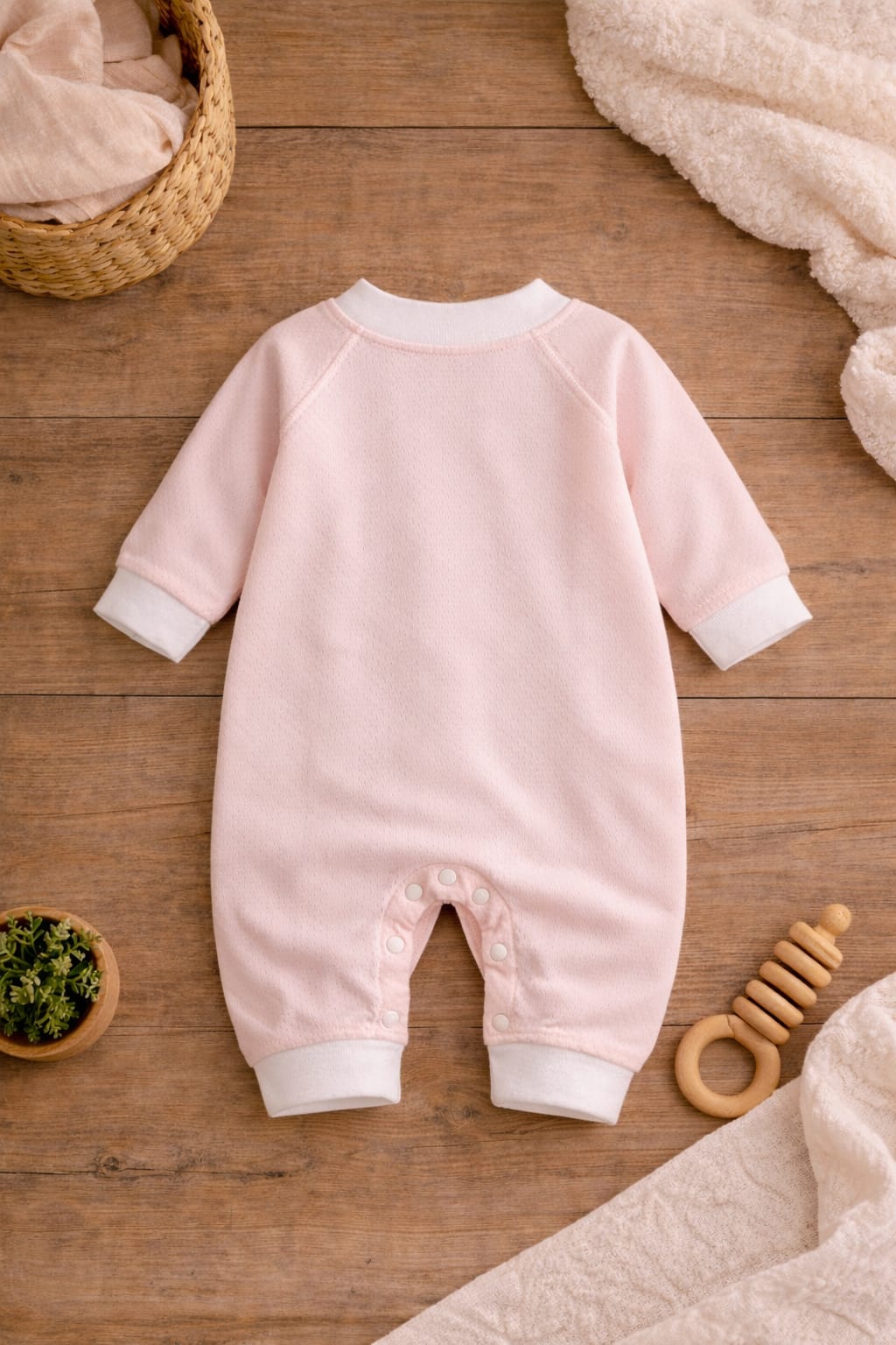 Baby Girl Cotton Romper with Floral Embroidery | Soft Long Sleeve Baby Onesie