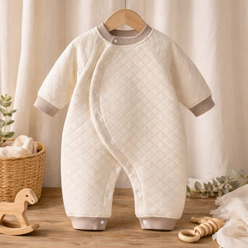 Baby Cotton Quilted Romper | Soft Full Sleeve Snap Button Baby Onesie
