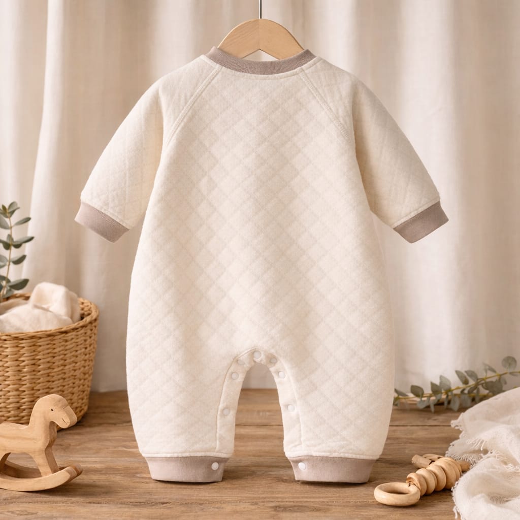 Baby Cotton Quilted Romper | Soft Full Sleeve Snap Button Baby Onesie