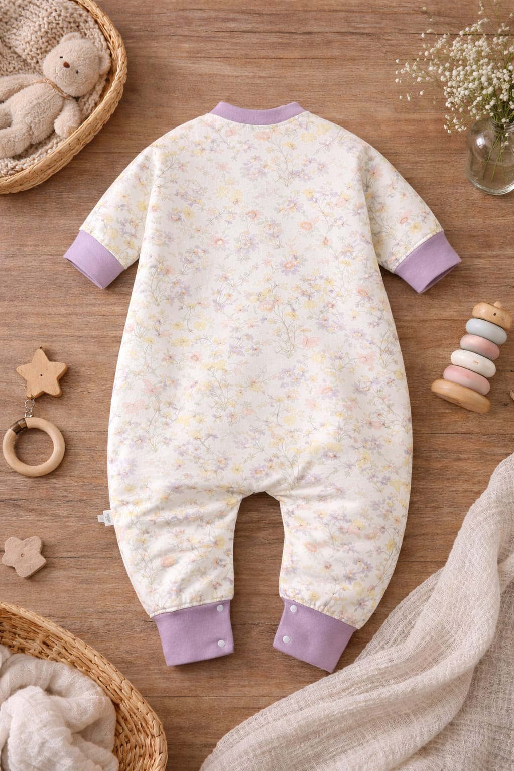 Baby Cotton Floral Romper | Soft Full Sleeve Snap Button Baby Onesie