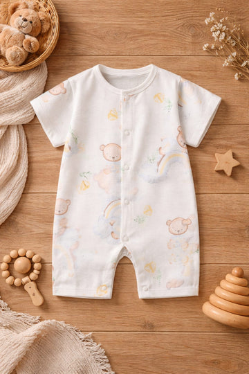 Baby Cotton Summer Romper | Soft Printed Half Sleeve Snap Button Onesie