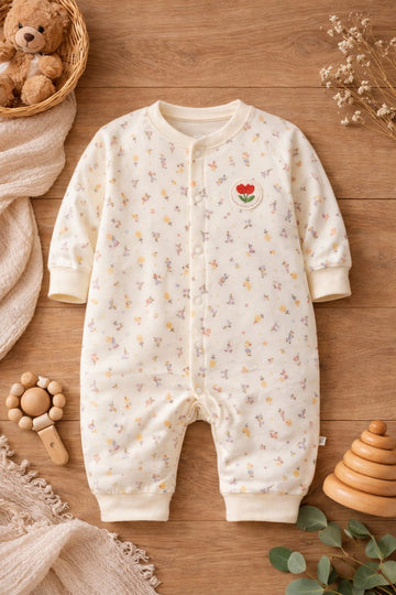 Baby Cotton Printed Romper | Soft Full Sleeve Snap Button Baby Onesie