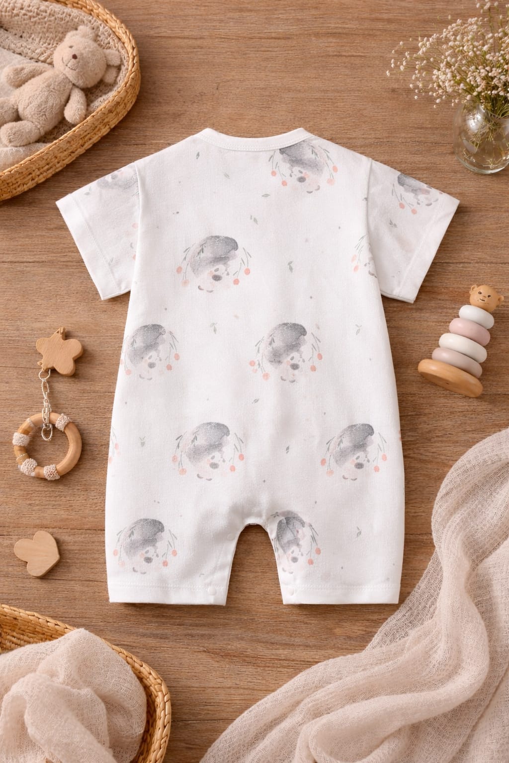 Baby Cotton Printed Summer Romper | Soft Half Sleeve Snap Button Onesie