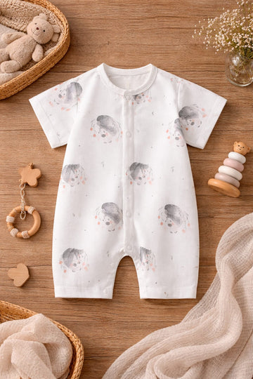 Baby Cotton Printed Summer Romper | Soft Half Sleeve Snap Button Onesie