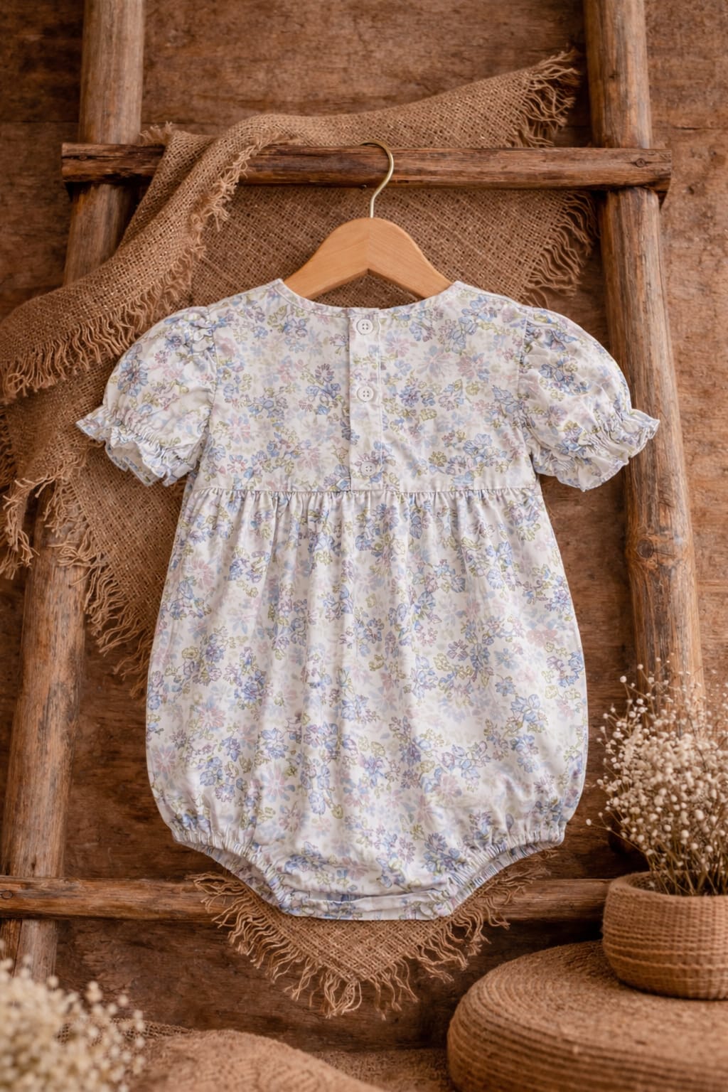 Baby Girl Floral Cotton Romper with Embroidered Collar | Soft Summer Outfit (100% Cotton)