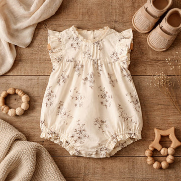 Floral Baby Girl Cotton Romper Dress | 100% Cotton Summer Outfit with Ruffle Sleeves