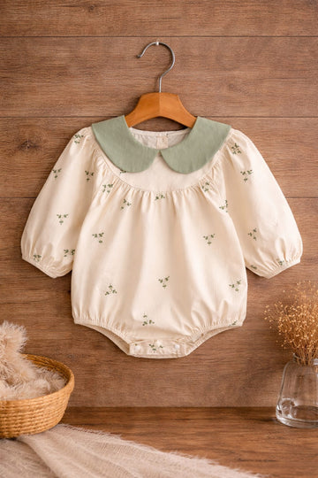 Baby Girl Cotton Romper Dress with Peter Pan Collar | Worsted Material Summer Outfit