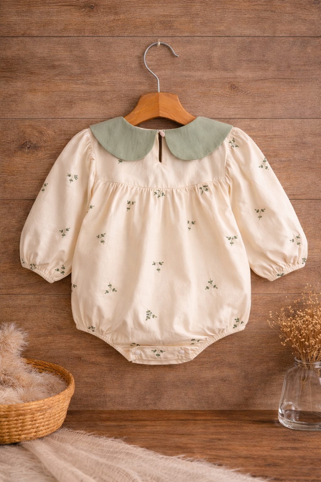 Baby Girl Cotton Romper Dress with Peter Pan Collar | Worsted Material Summer Outfit