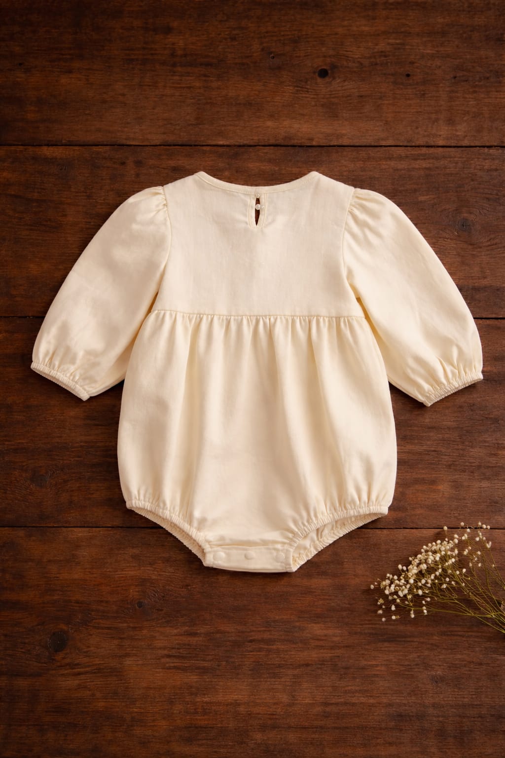Baby Girl Cream Cotton Romper Dress with Frill Neck | Elegant Summer Outfit