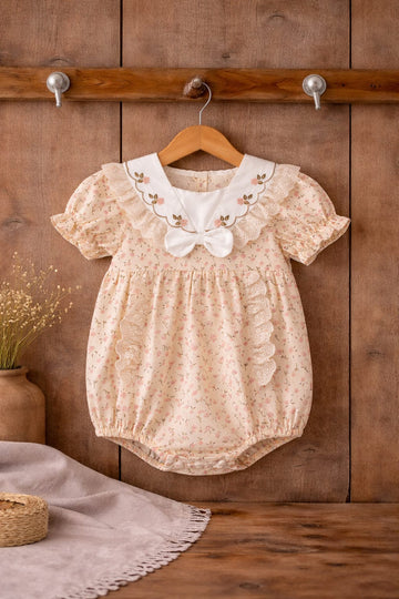 Baby Girl Cotton Floral Lace Romper Dress | Elegant Summer Outfit for Babies