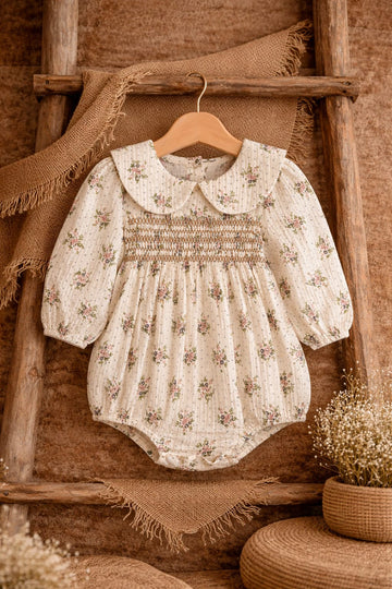 Baby Girl Floral Smocked Cotton Romper Dress | Soft Breathable Summer Outfit