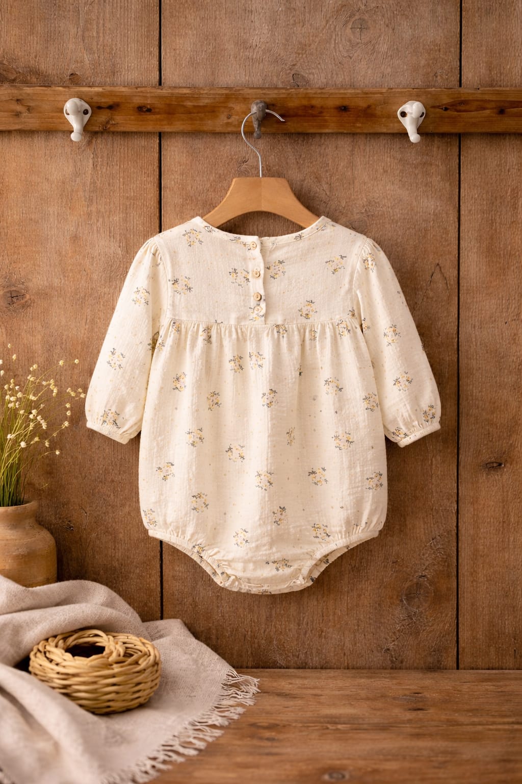Baby Girl Floral Cotton Romper with Frill Neck | Soft Summer Outfit (100% Cotton)