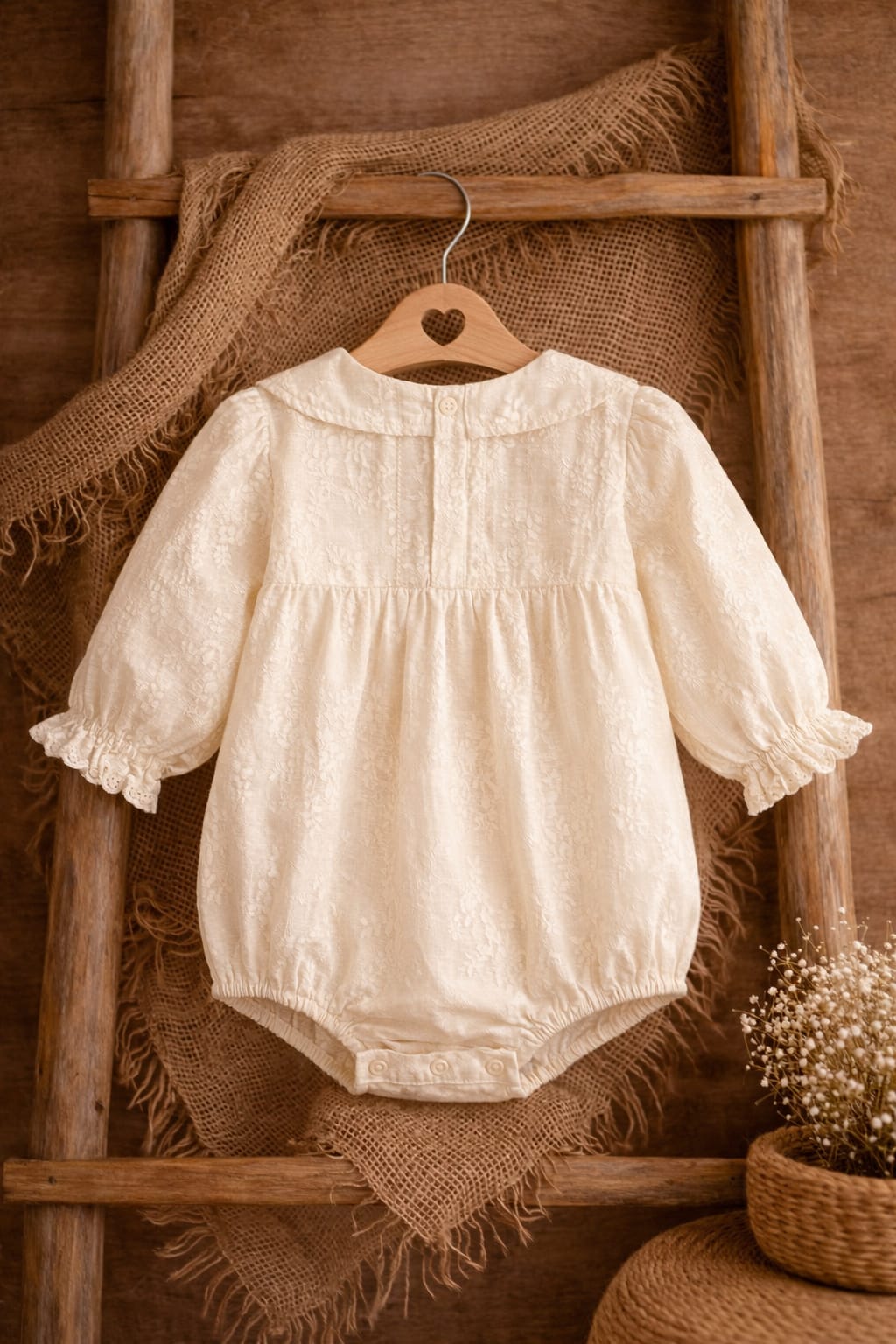 Baby Girl Lace Detail Cotton Romper with Frill Collar | Elegant Summer Outfit (Worsted Cotton)