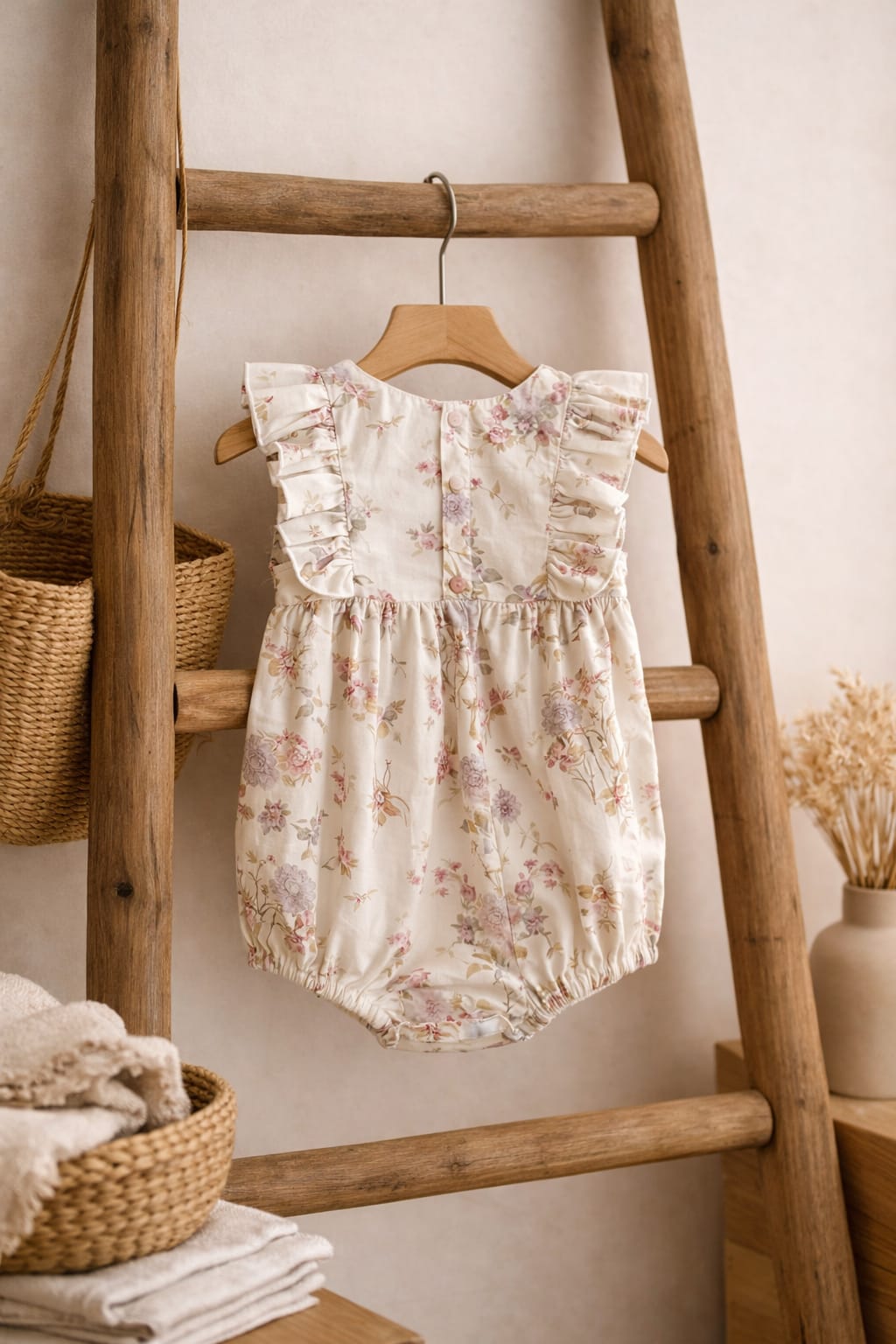Baby Girl Floral Smocked Cotton Romper | Sleeveless Frill Summer Outfit (100% Cotton)