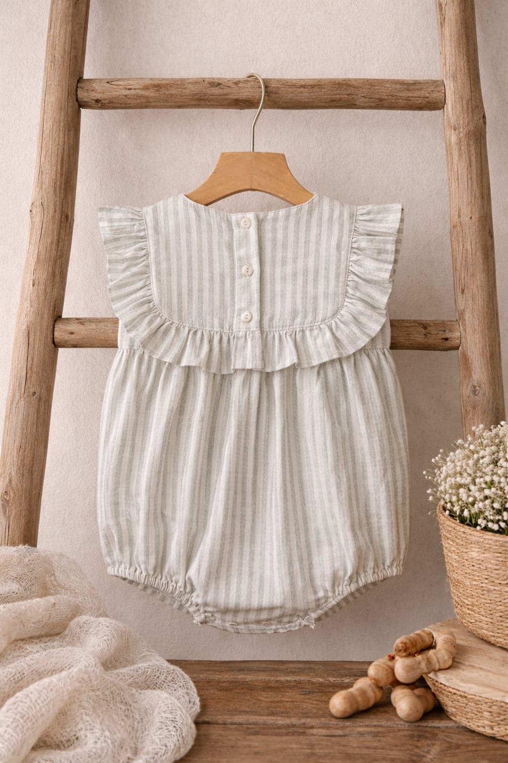 Baby Girl Striped Cotton Romper | Lace Trim Frill Summer Outfit (100% Cotton)