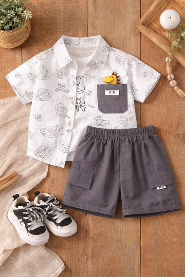 Baby Boy Printed Shirt & Cargo Shorts Set | Cute Summer Outfit for Kids
