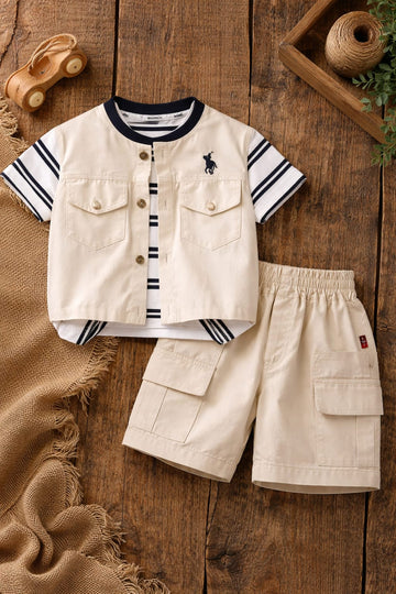 Baby Boy Jacket Style Shirt & Cargo Shorts Set | Premium Summer Outfit for Kids