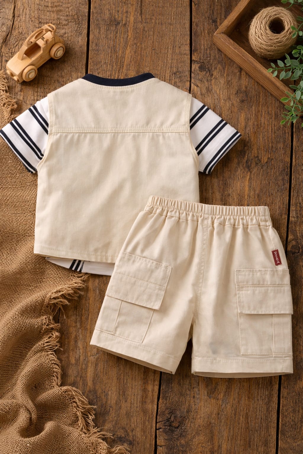 Baby Boy Jacket Style Shirt & Cargo Shorts Set | Premium Summer Outfit for Kids
