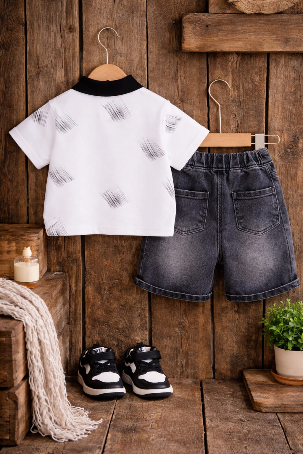Boys Summer Cotton Co-Ord Set with Printed Polo T-Shirt & Denim Shorts | Casual Trendy Outfit