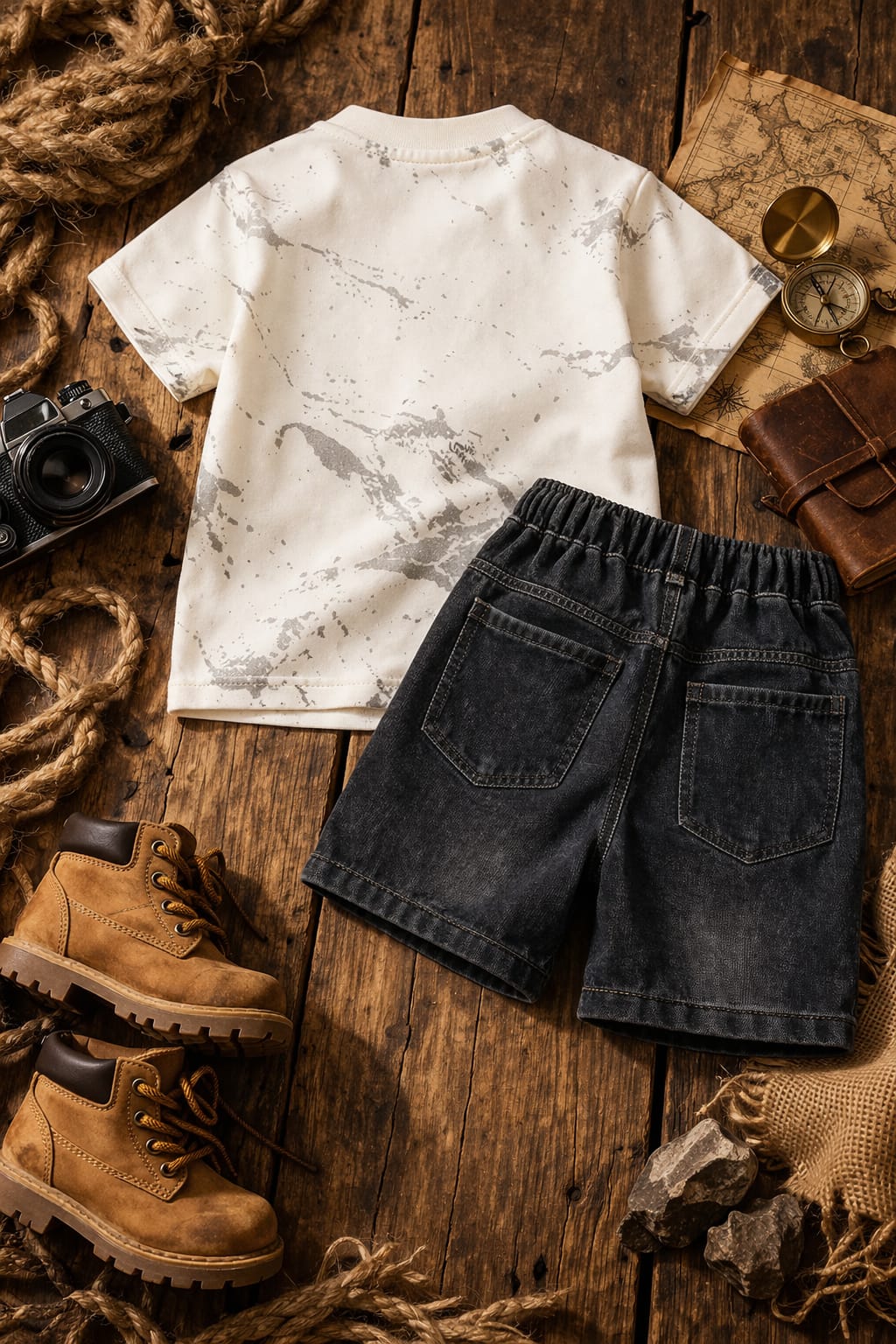 Boys Printed Cotton Summer Co-Ord Set with Graphic T-Shirt & Denim Shorts | Trendy Casual Outfit