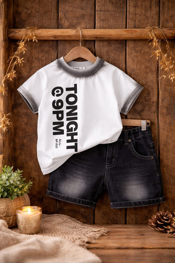 Boys Casual Summer T-Shirt & Denim Shorts Set | Cotton Polyester Soft &amp; Stylish Outfit