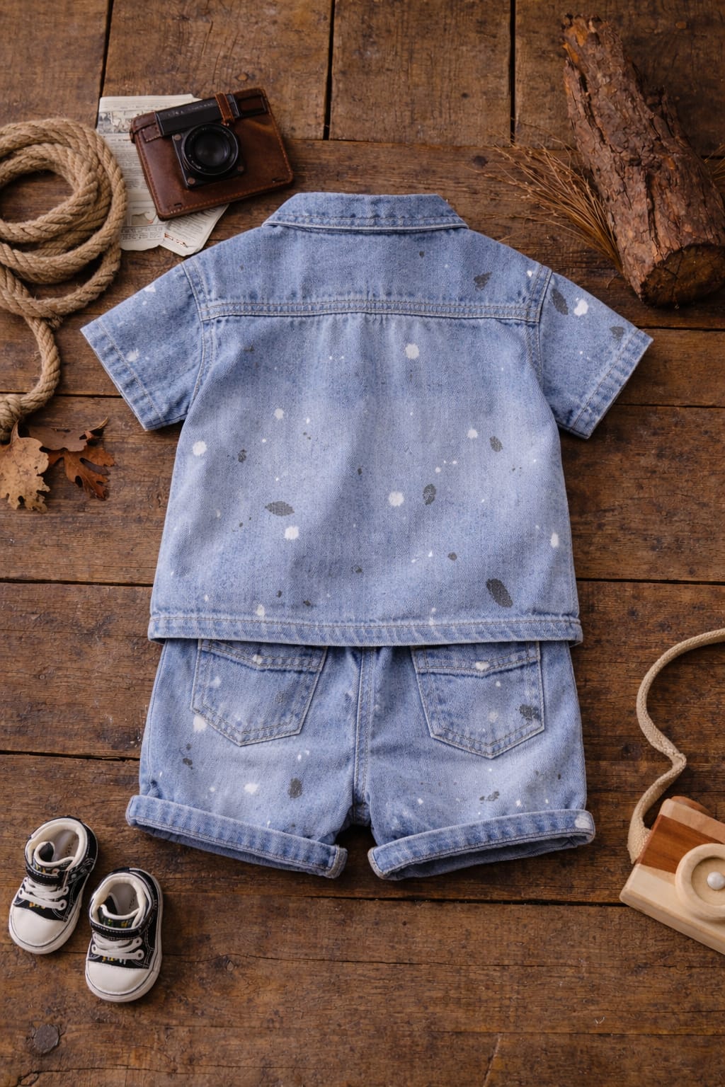 Boys Denim Co-Ord Summer Set with T-Shirt | Cotton Blend Shirt & Shorts Outfit