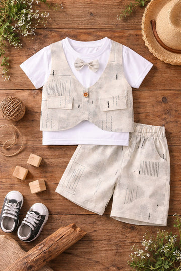 Boys 3-Piece Summer Outfit Set with T-Shirt, Printed Vest & Shorts | Cotton Blend Kids Clothing
