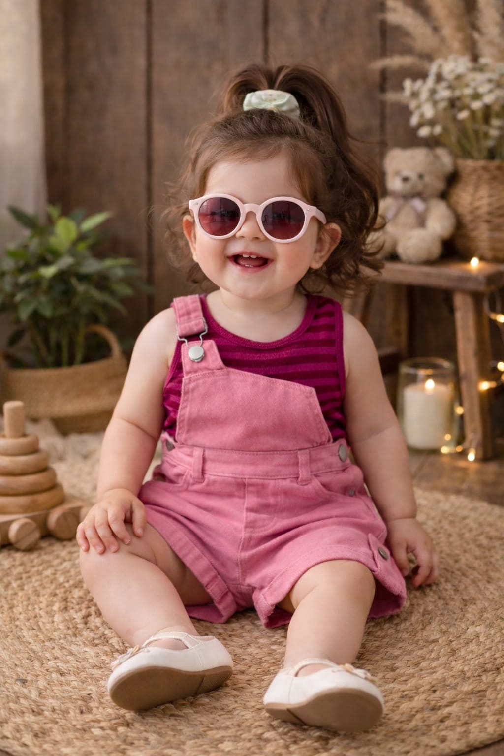 Baby Girls Pink Dungaree Shorts Set with Striped Top | Cute Summer Outfit