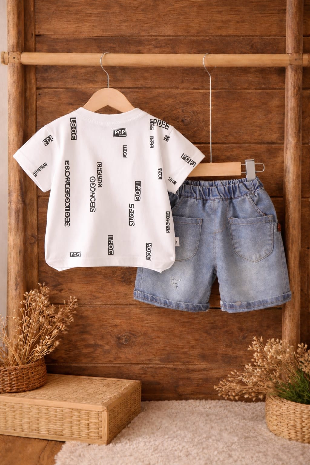 Boys Printed T-Shirt &amp; Denim Shorts Set | Casual Summer Outfit for Kids