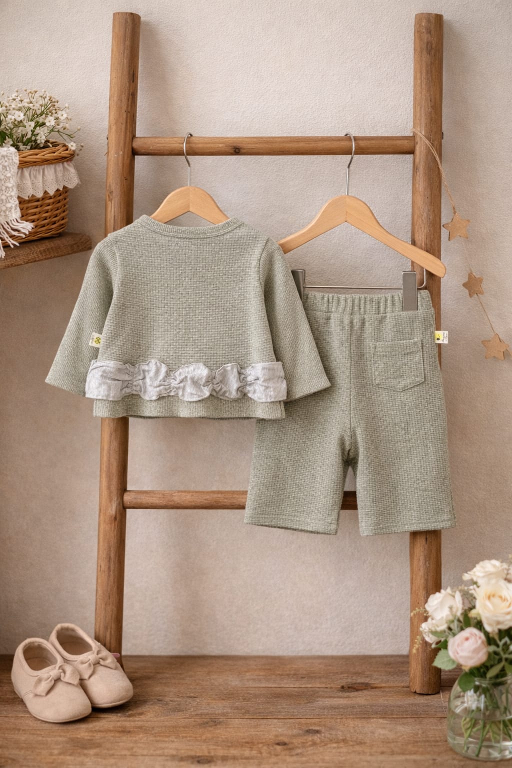 Baby Girl Cotton Co-Ord Set with Ruffle Detail Top &amp; Shorts | Soft Everyday Outfit for Infants &amp; Toddlers