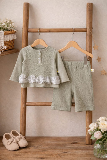 Baby Girl Cotton Co-Ord Set with Ruffle Detail Top &amp; Shorts | Soft Everyday Outfit for Infants &amp; Toddlers