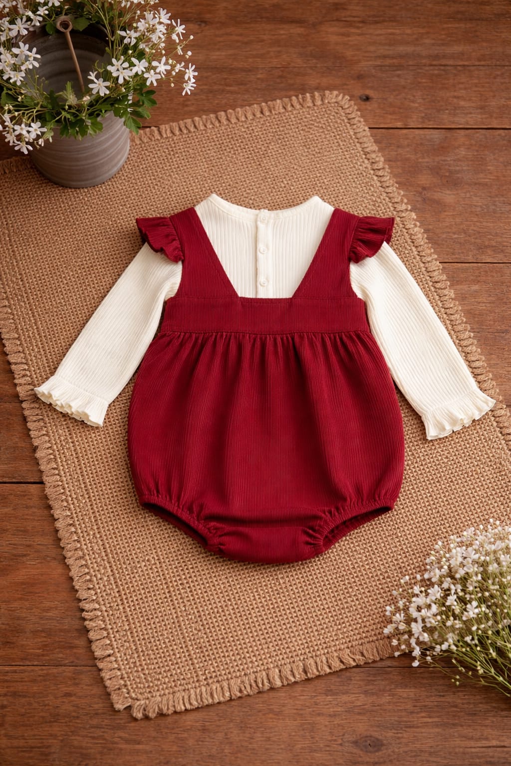 Baby Girl Cotton Romper Dress with Bow Detail &amp; Full Sleeve Inner | Soft Stylish Outfit for Infants &amp; Toddlers