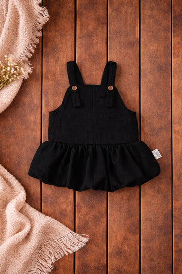 Baby Girl Black Cotton Suspender Dress with Ruffle Hem | Soft & Stylish Infant Outfit (100% Cotton)