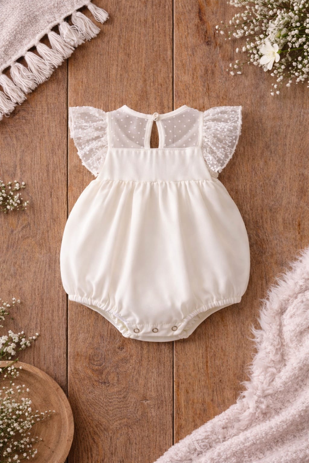 Baby Girl Elegant Bow Lace Romper | Soft Cotton Blend Party Outfit