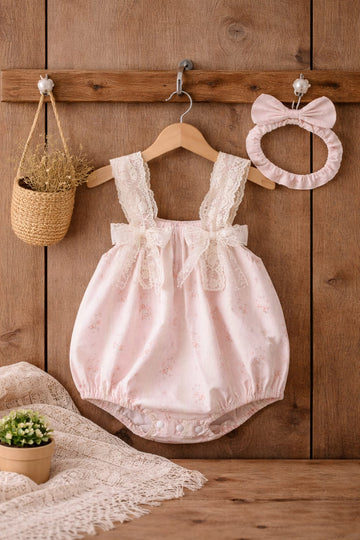 Baby Girl Lace Strap Floral Romper | Soft Elegant Outfit