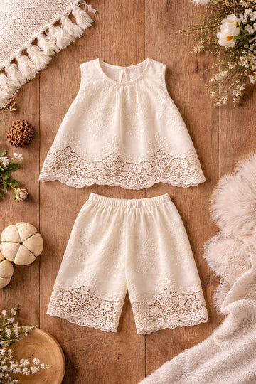 Baby Girl Lace Co-ord Set | Elegant Top & Shorts Outfit