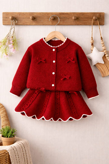 Baby Girl Winter Knit Co-ord Set | Cardigan &amp; Skirt Outfit