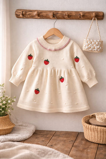 Baby Girl Strawberry Knit Dress | Winter Cute Outfit