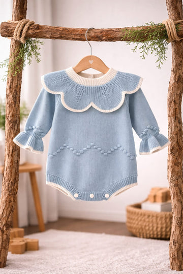Baby Girl Knit Romper with Collar | Winter Elegant Outfit