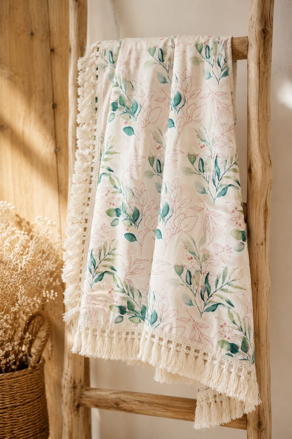 Floral Muslin Baby Blanket with Tassel Lace | Soft Breathable Swaddle Blanket | 100x120 cm