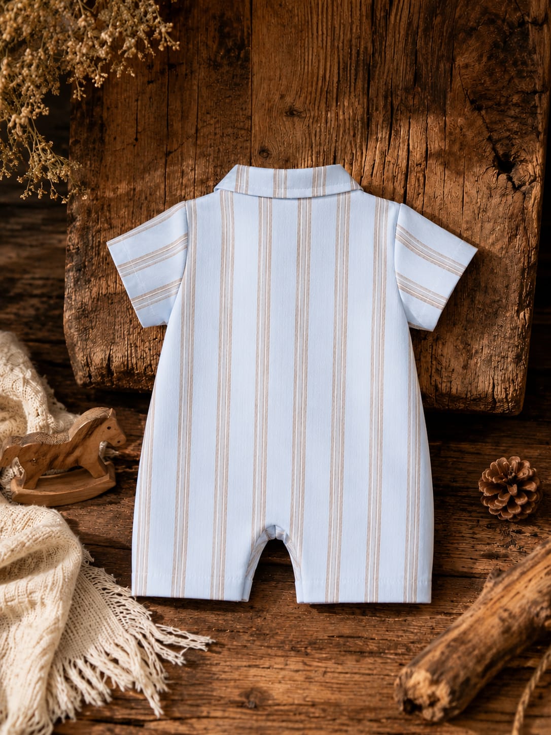 Sky Stripe Cotton Romper with Bow Detail | Classic Baby Summer One-Piece